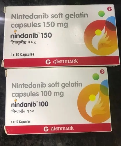 Packaging Size	10 capsulesBrand	Nindanib capsulesManufacturer	GlenmarkComposition	NintedanibTreatment	Idopathic pulmonary fibrosisPrescription/Non prescription	PrescriptionForm	TabletCountry of Origin	Made in IndiaNindanib 150 Soft Gelatin Capsule is used in the treatment of idiopathic pulmonary fibrosis and non-small cell lung cancer. It works by targeting certain pathways involved in the growth and progression of these diseases and helps to stop or slow the spread of cancer cells.