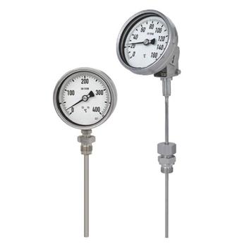 System System Mercury – in – steel(MFTG) Bimetallic (BTTG Gas filledType Regid Stem type for local and Capillary type for remote Indication in Merucuty and gas filled TG and Regid Stem type only in Bimetal TGMounting Vertical / Horizontal / Every angle type in Regid Stem. Direct / Surface / Panel Mounting in Capillary. Orientation of Capillary can be from back of case or from bottom of case.Temp Ranges (-)38 to (+)50 / (-)20 to (+)80 /(-)10 to (+)50 /0-100 / 120 / 200 / 300 / 400 / 500 / 600°CGlass filled DT : (-)40 to (+)40 / (-)10 to (+)50 / 0 – 100 / 120 / 150 / 200 / 250 / 300°C BDT : (-)40 to (+)40 / (-)0 to (+)50 /(-)20 to (+)80 / (-)40 to (+)40 / (-)0 to (+)50 /(-)20 to (+)80 / 0 –100/120/150/200/250/300/400°C Scales in °F Ranges or Dual Scales both in °C or °F are also manufacturedCompensation Case Compensation as standard. Full Compensation systems are also offered in Mercury – in – steel (MSDT) and Gas filled (GFDT)Dial Sizes 2 ½”, 4” & 6”Casing Die Cast Aluminum / SS, (IP 65)Stem Material Chrome Moly Bulbs with extension in MS / SS304 / SS316 MSDT . GFDT. / SS304 / SS316 in BDT.Capillary Inner Capillary can be of MS / SS304 in case of MSDT / GFDT. Outer Protection Capillary can be Copper / SS 304 /SS 316 / SS304 Spiral / Copper PVC Coated Capillary Lengths can be upto max 30mtrsStem length There is certain minimum lengths depending upon stem diameters and ranges as the system its volume dependent in case of MSDT / GFDT.In BDT length varies with range and stem Diameters. Details charts could be provided.Accuracy Standard accuracies are ±1% in MSDT & GFDT, in BDT ±1% upto 250°C and ±2% above that.Specials Temperature Gauges with Single / Double Sliding or Magnetic contacts.Temperature Gauges with built in Transmitters (Resistance based) Temperature Gauges with maximum reading Pointers.Temperature Gauges with Radium Scale. Temperature Gauge with Built in Thermocouples/RTD’s