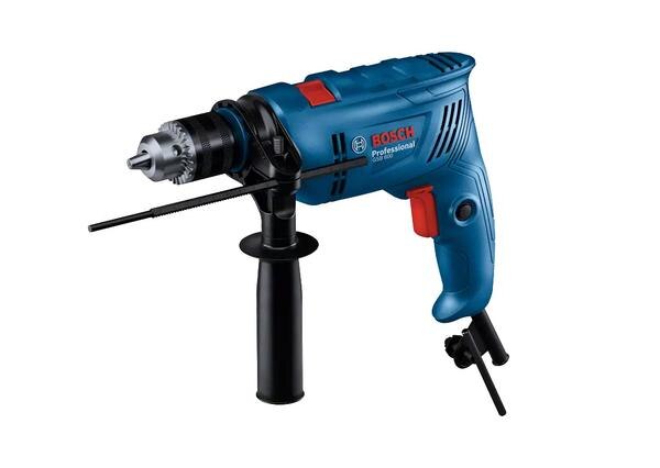 GSB 600 PROFESSIONAL IMPACT DRILLDescriptionPRODUCT HIGHLIGHTS:The GSB 600 Professional has a robust and powerful upgraded 600 W motor which helps to save energy and time to complete the job. The tool ensures great performance, delivering more tolerance for high loads. The 13 mm impact drill offers long durability thanks to the improved carbon brush and its high-quality design. Additional ribs provide a better fixation of the auxiliary handle to prevent wrist injuries.EQUIPMENT & APPLICATION:The impact drill is versatile and its main application is drilling in masonry, metal, and wood, but it can also be used for hole sawing and screw driving in metal and wood plates.FUNCTIONS & KEY FEATURES- Easy and precise control of the RPM thanks to Variable Speed.- Forward / reverse rotation for inserting and removing screws.- Durable insulation.- Upgraded 13 mm impact drill for even more power- More efficiency with the robust and powerful upgraded 600 W motor- Better fixation thanks to additional ribs- Longer usage ensured by improved carbon brush and high-quality design.TECHNICAL SPECIFICATIONS:ADDITIONAL DATA- Rated input power : 600 W- Weight : 1.7 kg- No-load speed, 1st gear : 0 – 3, 000 rpm- Power output : 300 W- Impact rate at no-load speed : 0 – 48, 000 bpm- Rated torque : 1.4 Nm- Drill spindle connecting thread : 1/2