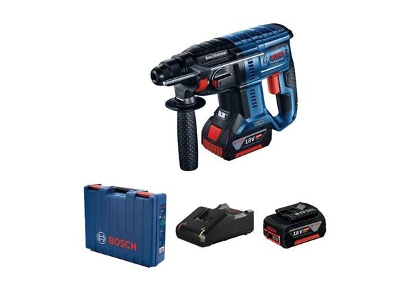 FAIR TRADE CORPORATION (FTC MUMBAI) Authorized Dealers for BOSCH GBH 180-LI PROFESSIONALCORDLESS ROTARY HAMMER WITH SDS PLUSOrder number: 0 611 911 1F0PRODUCT HIGHLIGHTSThe cordless GBH 180-LI rotary hammer offers the uniquely advantageous combination of affordability and Bosch quality ideal for drilling and light chiselling in concrete and brick or wood and steel. Highly efficient, it maintains a lasting performance even when drilling many holes and offers 20% longer battery runtime than its predecessor. The brushless rotary hammer also minimises tool maintenance by eliminating the need to replace carbon brushes.EQUIPMENT & APPLICATIONAffordability and Bosch quality for drilling and light chiselling in concrete, brick, wood, and steel. Lasting performance for drilling many holes and 20% longer battery runtime than predecessor. Minimal tool maintenance – no need to replace carbon brushes.INCLUDED IN THIS VARIANT:- 2 x battery GBA 18V 4.0Ah (Order number: 1 600 Z00 163)- Quick charger GAL 18V-40 Professional (Order number: 1 600 A01 9RJ)- Auxiliary handle (Order number: 1 602 025 08X)- Machine cloth (spare part number: 1 619 200 413)- Depth stop (Order number: 1 613 001 003)- Carrying caseFUNCTIONS & KEY FEATURES:- Powerful cordless rotary hammer within reach – brushless motor for a lasting performance.- Powerful impact system with 2.0 J, 3 mode hammer for versatile usage.- Reduced maintenance due to brushless motor and increased runtime per battery charge.- No sparks and less heat generation during use thanks to brushless motor.- SDS tool holder optimum power transfer for Rotary Hammers in the 2-4 Kg. class.- No self-discharge, no memory effect and a higher energy density thanks to Li-ion battery technology.- Combi Hammer with chisel function. No rotary motion; impact effect only.- LED light illuminating of the work area.TECHNICAL SPECIFICATIONS:ADDITIONAL DATA- Battery Voltage : 18.0 V- Impact energy (according to EPTA 05/2016) : 2 J- Battery Capacity : 4 Ah- Weight incl. Battery : 2.9 kg- Impact rate at rated speed : 0 – 5,100 bpm- Rated speed : 0 – 1,800 rpm- Weight excl. Battery : 2.3 kg- Tool holder : SDS plus- Charge Current : 4 ADRILLING RANGE:- Drilling dia. in concrete with hammer drill bits : 4 – 20 mm- Opt. app. range in concrete with hammer drill bits : 6 – 10 mm- Max. drilling diameter in metal : 13 mm- Max. drilling diameter in wood : 30 mmTOTAL VIBRATION VALUES (HAMMER DRILLING IN CONCRETE):- Vibration emission value ah : 10 m/s²- Uncertainty K : 1.5 m/s²TOTAL VIBRATION VALUES (CHISELLING IN CONCRETE):- Vibration emission value ah : 7 m/s²- Uncertainty K : 1.5 m/s²NOISE/VIBRATION INFORMATION:- Sound pressure level : 90 dB(A)- Sound power level : 101 dB(A)- Uncertainty K : 3 dBHAMMER DRILLING IN CONCRETE:- Vibration emission value ah : 10 m/s²- Uncertainty K : 1.5 m/s²CHISELLING IN CONCRETE:- Vibration emission value ah : 7 m/s²- Uncertainty K : 1.5 m/s²The A-rated noise level of the power tool is typically as follows: Sound pressure level 90 dB(A); Sound power level 101 dB(A). Uncertainty K= 3 dB.