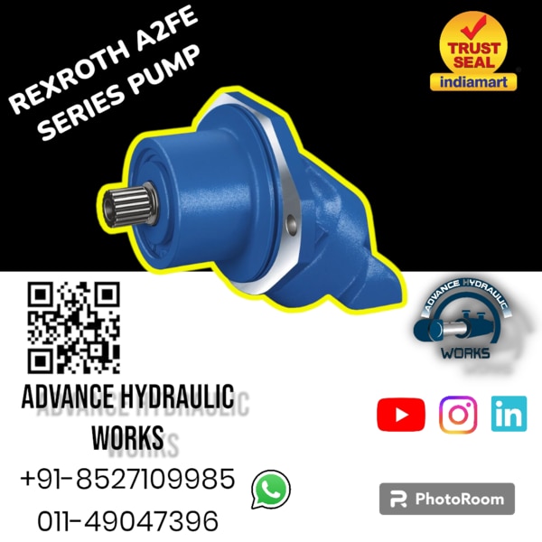 Hola! Here we are again with the Rexroth hydraulic axial piston motor series A2FE. Brand: Rexroth Model: A2FE125/61 Type: Bent axial piston motor Displacement: 125cc Speed max: 4000 rpm Input flow: 500 lpm Torque: 696Nm Mass: 36 Kg -This motor delivers totaol high efficiency. -Easy to install simply plug into the mechanical gearbox. -No configuration specifications to be observed when installing. – Small dimensions – The output speed is dependent on the flow of the pump and the displacement of the motor. – The output torque increases with the pressure differential between the high-pressure and the low-pressure side. -Rexroth hydraulic pump supplier in India