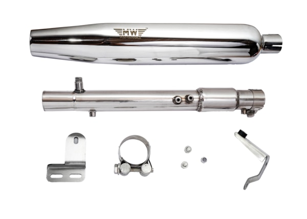 Material : Stainless Steel 304Warranty : Lifetime Replacement warranty against Rusting, Manufacturing Defects & Core,Suitable For : * BS 6 Models (J Platform) * Meteor 350 (2021 & above) * Classic 350 (2021 & above)*100% Handmade product with high quality*Pass by noise 78 db max*Better low end and mid range torque*Tuned tip for Rich, Sportier, Aggressive exhaust note*No Mileage dropout*Engineered to perform on all conditions*Swril flow Technology