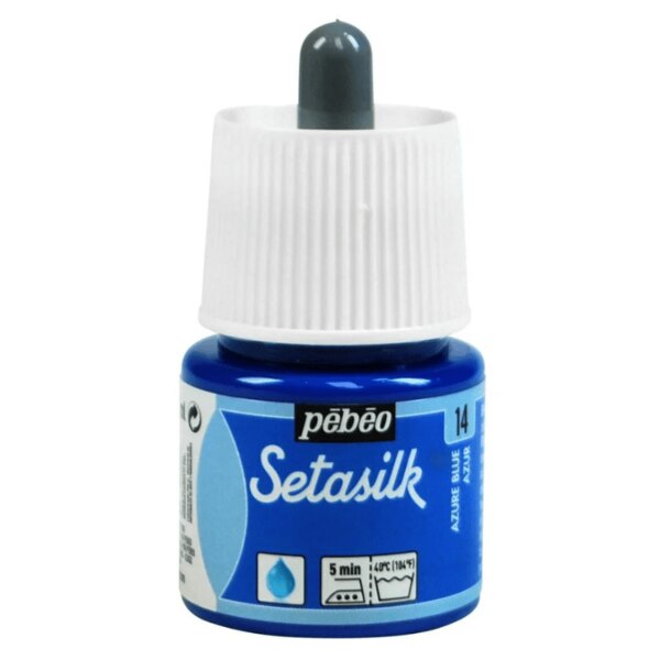 Pebeo Setasilk Silk Paint Colours – 45MLPebeo’s Setasilk are bright and intense heat-fixable, transparent colours ideal for silk painting on all types of silk like twill, pongé, crêpe de Chine, crêpe georgette and damask silk. Setasilk colours suit all silk painting techniques such as tie-dye, outlines, salt sprinkling technique, watercolour, sun technique, wax batik and mahaju technique. They retain the silk’s flexibility and offer a palette of rich, refined tones and great brightness. These colours are fluid and fuse onto silk. These ready to use colours are extremely intermixable. After applying colour, do not hesitate to go (paint) over the wet paint where the colour is non-uniform / lighter.The Setasilk range includes 29 colours in 45 ml bottles with spout & 250 ml bottles and 6 Water based Gutta outliners in 20 ml tubes. All Setasilk colours can be lightened / diluted using the Setasilk lightener. They can also be diluted / thinned using water.Squirrel brushes are ideal for silk painting as they are soft and thin, and have a high retention capacity. Princeton’s Neptune range brushes and Escoda’s Ultimo range brushes, made with synthetic fibres, are soft and resilient and can match the performance of sable brushes at a better price. For backgrounds and solids, foam brushes are the most practical.Clean the brushes with soap and water before and after use. Before being worked, silk must be either stretched on a frame or placed on a fleece and fixed with an adhesive. This solution is more convenient for media such as neckties. Some silks require washing before use to remove the primer. Wait until the colours are dry before fixing them. For fixing the paint onto the silk, set the knob of the iron to the cotton setting without steam and iron the silk on the reverse side for 5 minutes. 48 hours after fixing, the decorated piece can be washed by hand and machine (delicate setting).