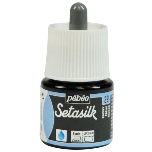Pebeo Setasilk Silk Paint Colours – 45MLPebeo’s Setasilk are bright and intense heat-fixable, transparent colours ideal for silk painting on all types of silk like twill, pongé, crêpe de Chine, crêpe georgette and damask silk. Setasilk colours suit all silk painting techniques such as tie-dye, outlines, salt sprinkling technique, watercolour, sun technique, wax batik and mahaju technique. They retain the silk’s flexibility and offer a palette of rich, refined tones and great brightness. These colours are fluid and fuse onto silk. These ready to use colours are extremely intermixable. After applying colour, do not hesitate to go (paint) over the wet paint where the colour is non-uniform / lighter.The Setasilk range includes 29 colours in 45 ml bottles with spout & 250 ml bottles and 6 Water based Gutta outliners in 20 ml tubes. All Setasilk colours can be lightened / diluted using the Setasilk lightener. They can also be diluted / thinned using water.Squirrel brushes are ideal for silk painting as they are soft and thin, and have a high retention capacity. Princeton’s Neptune range brushes and Escoda’s Ultimo range brushes, made with synthetic fibres, are soft and resilient and can match the performance of sable brushes at a better price. For backgrounds and solids, foam brushes are the most practical.Clean the brushes with soap and water before and after use. Before being worked, silk must be either stretched on a frame or placed on a fleece and fixed with an adhesive. This solution is more convenient for media such as neckties. Some silks require washing before use to remove the primer. Wait until the colours are dry before fixing them. For fixing the paint onto the silk, set the knob of the iron to the cotton setting without steam and iron the silk on the reverse side for 5 minutes. 48 hours after fixing, the decorated piece can be washed by hand and machine (delicate setting).