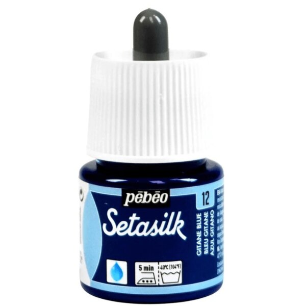 Pebeo Setasilk Silk Paint Colours – 45MLPebeo’s Setasilk are bright and intense heat-fixable, transparent colours ideal for silk painting on all types of silk like twill, pongé, crêpe de Chine, crêpe georgette and damask silk. Setasilk colours suit all silk painting techniques such as tie-dye, outlines, salt sprinkling technique, watercolour, sun technique, wax batik and mahaju technique. They retain the silk’s flexibility and offer a palette of rich, refined tones and great brightness. These colours are fluid and fuse onto silk. These ready to use colours are extremely intermixable. After applying colour, do not hesitate to go (paint) over the wet paint where the colour is non-uniform / lighter.The Setasilk range includes 29 colours in 45 ml bottles with spout & 250 ml bottles and 6 Water based Gutta outliners in 20 ml tubes. All Setasilk colours can be lightened / diluted using the Setasilk lightener. They can also be diluted / thinned using water.Squirrel brushes are ideal for silk painting as they are soft and thin, and have a high retention capacity. Princeton’s Neptune range brushes and Escoda’s Ultimo range brushes, made with synthetic fibres, are soft and resilient and can match the performance of sable brushes at a better price. For backgrounds and solids, foam brushes are the most practical.Clean the brushes with soap and water before and after use. Before being worked, silk must be either stretched on a frame or placed on a fleece and fixed with an adhesive. This solution is more convenient for media such as neckties. Some silks require washing before use to remove the primer. Wait until the colours are dry before fixing them. For fixing the paint onto the silk, set the knob of the iron to the cotton setting without steam and iron the silk on the reverse side for 5 minutes. 48 hours after fixing, the decorated piece can be washed by hand and machine (delicate setting).