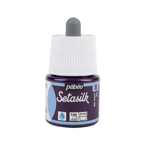 Pebeo Setasilk Silk Paint Colours – 45MLPebeo’s Setasilk are bright and intense heat-fixable, transparent colours ideal for silk painting on all types of silk like twill, pongé, crêpe de Chine, crêpe georgette and damask silk. Setasilk colours suit all silk painting techniques such as tie-dye, outlines, salt sprinkling technique, watercolour, sun technique, wax batik and mahaju technique. They retain the silk’s flexibility and offer a palette of rich, refined tones and great brightness. These colours are fluid and fuse onto silk. These ready to use colours are extremely intermixable. After applying colour, do not hesitate to go (paint) over the wet paint where the colour is non-uniform / lighter.The Setasilk range includes 29 colours in 45 ml bottles with spout & 250 ml bottles and 6 Water based Gutta outliners in 20 ml tubes. All Setasilk colours can be lightened / diluted using the Setasilk lightener. They can also be diluted / thinned using water.Squirrel brushes are ideal for silk painting as they are soft and thin, and have a high retention capacity. Princeton’s Neptune range brushes and Escoda’s Ultimo range brushes, made with synthetic fibres, are soft and resilient and can match the performance of sable brushes at a better price. For backgrounds and solids, foam brushes are the most practical.Clean the brushes with soap and water before and after use. Before being worked, silk must be either stretched on a frame or placed on a fleece and fixed with an adhesive. This solution is more convenient for media such as neckties. Some silks require washing before use to remove the primer. Wait until the colours are dry before fixing them. For fixing the paint onto the silk, set the knob of the iron to the cotton setting without steam and iron the silk on the reverse side for 5 minutes. 48 hours after fixing, the decorated piece can be washed by hand and machine (delicate setting).