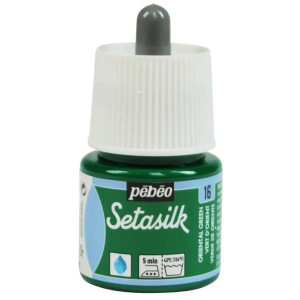Pebeo Setasilk Silk Paint Colours – 45MLPebeo’s Setasilk are bright and intense heat-fixable, transparent colours ideal for silk painting on all types of silk like twill, pongé, crêpe de Chine, crêpe georgette and damask silk. Setasilk colours suit all silk painting techniques such as tie-dye, outlines, salt sprinkling technique, watercolour, sun technique, wax batik and mahaju technique. They retain the silk’s flexibility and offer a palette of rich, refined tones and great brightness. These colours are fluid and fuse onto silk. These ready to use colours are extremely intermixable. After applying colour, do not hesitate to go (paint) over the wet paint where the colour is non-uniform / lighter.The Setasilk range includes 29 colours in 45 ml bottles with spout & 250 ml bottles and 6 Water based Gutta outliners in 20 ml tubes. All Setasilk colours can be lightened / diluted using the Setasilk lightener. They can also be diluted / thinned using water.Squirrel brushes are ideal for silk painting as they are soft and thin, and have a high retention capacity. Princeton’s Neptune range brushes and Escoda’s Ultimo range brushes, made with synthetic fibres, are soft and resilient and can match the performance of sable brushes at a better price. For backgrounds and solids, foam brushes are the most practical.Clean the brushes with soap and water before and after use. Before being worked, silk must be either stretched on a frame or placed on a fleece and fixed with an adhesive. This solution is more convenient for media such as neckties. Some silks require washing before use to remove the primer. Wait until the colours are dry before fixing them. For fixing the paint onto the silk, set the knob of the iron to the cotton setting without steam and iron the silk on the reverse side for 5 minutes. 48 hours after fixing, the decorated piece can be washed by hand and machine (delicate setting).