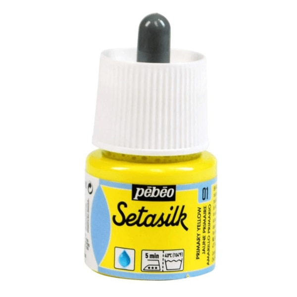 Pebeo Setasilk Silk Paint Colours – 45MLPebeo’s Setasilk are bright and intense heat-fixable, transparent colours ideal for silk painting on all types of silk like twill, pongé, crêpe de Chine, crêpe georgette and damask silk. Setasilk colours suit all silk painting techniques such as tie-dye, outlines, salt sprinkling technique, watercolour, sun technique, wax batik and mahaju technique. They retain the silk’s flexibility and offer a palette of rich, refined tones and great brightness. These colours are fluid and fuse onto silk. These ready to use colours are extremely intermixable. After applying colour, do not hesitate to go (paint) over the wet paint where the colour is non-uniform / lighter.The Setasilk range includes 29 colours in 45 ml bottles with spout & 250 ml bottles and 6 Water based Gutta outliners in 20 ml tubes. All Setasilk colours can be lightened / diluted using the Setasilk lightener. They can also be diluted / thinned using water.Squirrel brushes are ideal for silk painting as they are soft and thin, and have a high retention capacity. Princeton’s Neptune range brushes and Escoda’s Ultimo range brushes, made with synthetic fibres, are soft and resilient and can match the performance of sable brushes at a better price. For backgrounds and solids, foam brushes are the most practical.Clean the brushes with soap and water before and after use. Before being worked, silk must be either stretched on a frame or placed on a fleece and fixed with an adhesive. This solution is more convenient for media such as neckties. Some silks require washing before use to remove the primer. Wait until the colours are dry before fixing them. For fixing the paint onto the silk, set the knob of the iron to the cotton setting without steam and iron the silk on the reverse side for 5 minutes. 48 hours after fixing, the decorated piece can be washed by hand and machine (delicate setting).
