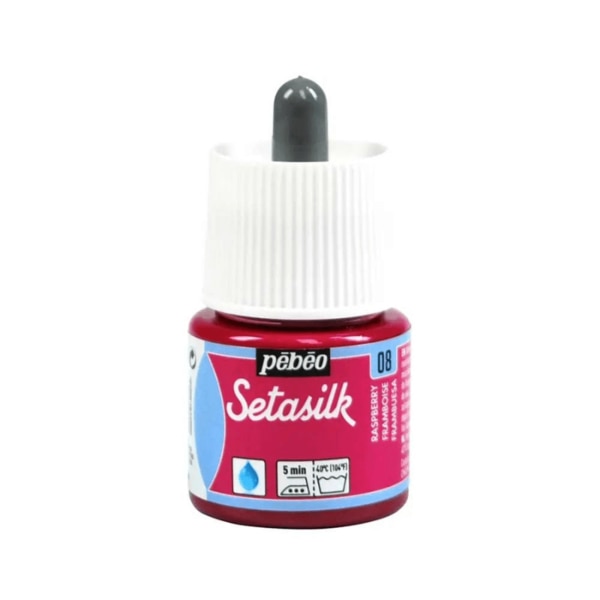 Pebeo Setasilk Silk Paint Colours – 45MLPebeo’s Setasilk are bright and intense heat-fixable, transparent colours ideal for silk painting on all types of silk like twill, pongé, crêpe de Chine, crêpe georgette and damask silk. Setasilk colours suit all silk painting techniques such as tie-dye, outlines, salt sprinkling technique, watercolour, sun technique, wax batik and mahaju technique. They retain the silk’s flexibility and offer a palette of rich, refined tones and great brightness. These colours are fluid and fuse onto silk. These ready to use colours are extremely intermixable. After applying colour, do not hesitate to go (paint) over the wet paint where the colour is non-uniform / lighter.The Setasilk range includes 29 colours in 45 ml bottles with spout & 250 ml bottles and 6 Water based Gutta outliners in 20 ml tubes. All Setasilk colours can be lightened / diluted using the Setasilk lightener. They can also be diluted / thinned using water.Squirrel brushes are ideal for silk painting as they are soft and thin, and have a high retention capacity. Princeton’s Neptune range brushes and Escoda’s Ultimo range brushes, made with synthetic fibres, are soft and resilient and can match the performance of sable brushes at a better price. For backgrounds and solids, foam brushes are the most practical.Clean the brushes with soap and water before and after use. Before being worked, silk must be either stretched on a frame or placed on a fleece and fixed with an adhesive. This solution is more convenient for media such as neckties. Some silks require washing before use to remove the primer. Wait until the colours are dry before fixing them. For fixing the paint onto the silk, set the knob of the iron to the cotton setting without steam and iron the silk on the reverse side for 5 minutes. 48 hours after fixing, the decorated piece can be washed by hand and machine (delicate setting).