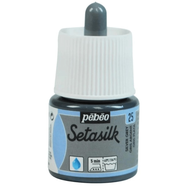 Pebeo Setasilk Silk Paint Colours – 45MLPebeo’s Setasilk are bright and intense heat-fixable, transparent colours ideal for silk painting on all types of silk like twill, pongé, crêpe de Chine, crêpe georgette and damask silk. Setasilk colours suit all silk painting techniques such as tie-dye, outlines, salt sprinkling technique, watercolour, sun technique, wax batik and mahaju technique. They retain the silk’s flexibility and offer a palette of rich, refined tones and great brightness. These colours are fluid and fuse onto silk. These ready to use colours are extremely intermixable. After applying colour, do not hesitate to go (paint) over the wet paint where the colour is non-uniform / lighter.The Setasilk range includes 29 colours in 45 ml bottles with spout & 250 ml bottles and 6 Water based Gutta outliners in 20 ml tubes. All Setasilk colours can be lightened / diluted using the Setasilk lightener. They can also be diluted / thinned using water.Squirrel brushes are ideal for silk painting as they are soft and thin, and have a high retention capacity. Princeton’s Neptune range brushes and Escoda’s Ultimo range brushes, made with synthetic fibres, are soft and resilient and can match the performance of sable brushes at a better price. For backgrounds and solids, foam brushes are the most practical.Clean the brushes with soap and water before and after use. Before being worked, silk must be either stretched on a frame or placed on a fleece and fixed with an adhesive. This solution is more convenient for media such as neckties. Some silks require washing before use to remove the primer. Wait until the colours are dry before fixing them. For fixing the paint onto the silk, set the knob of the iron to the cotton setting without steam and iron the silk on the reverse side for 5 minutes. 48 hours after fixing, the decorated piece can be washed by hand and machine (delicate setting).