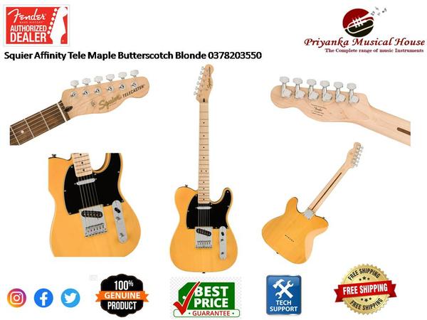Fender Squier Affinity Tele Maple Butterscotch Blonde 0378203550Product Dimensions 111.76 x 38.1 x 10.16 cm; 453.59 GramsItem model number 0378203550Back Material Maple WoodBody Material WoodColour Butterscotch BlondeFretboard Material Maple WoodGuitar Pickup Configuration H-H-HScale Length 25String Material BronzeTop Material Maple,Poplar,WoodNeck Material Type MapleNumber of Strings 6Guitar Bridge System TremoloMaterial Maple WoodItem Weight 454 gManufacturer FenderCountry of Origin USA