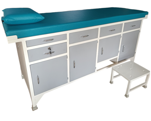 Overall Size :- 1830 mm L X 610 mm W x
810 mm H4 Cabinet 4 Drawer
Sturdy Base frame
One Slider for BP Apparatus
Pre treated & Epoxy Powder Coated
3” Thick mattress
Stepping Stool
#Besthospitalfullstorageexaminationtable#numberonefullstorageexaminationtablemanifactureinPCMC