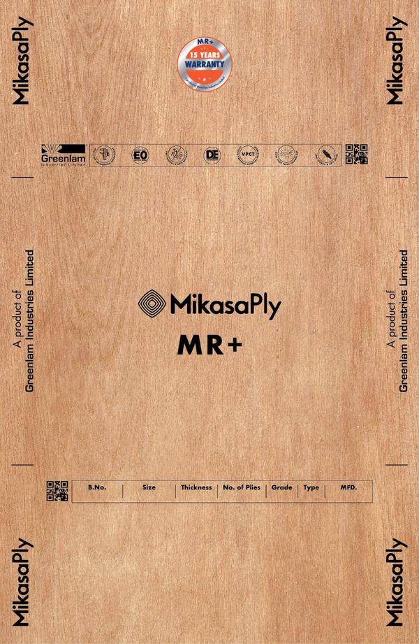 MR+ is a high-quality moisture-resistant plywood, perfect for upscale packaging, furniture parts, and more. It is made from tropical wood with a face veneer thickness of 0.30mm. This grade is crafted to meet higher emission standards and is resistant to borers, termites, and microbial attacks. The machine-composed veneer is perfectly calibrated, bonded with E1 certified resin. Plus, with a 15-year warranty, MR+ is the ply for long-lasting Durability. We are the No.1 Mikasa Ply Distributors In Coimbatore.  