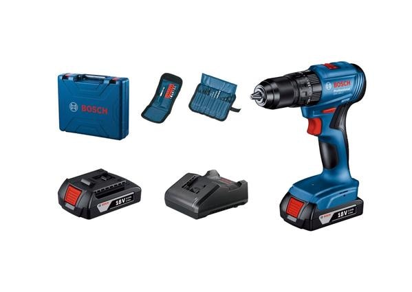 FAIR TRADE CORPORATION (FTC MUMBAI) Authorised Dealers for BOSCH GSB 185-Li Kit PROFESSIONAL CORDLESS COMBIOrder Number: 0 601 9K3 1F2PRODUCT HIGHLIGHTS:Optimized for size, the compact GSB 185-LI Professional cordless impact drill driver comes with a brushless motor and delivers a long-lasting performance with high speed. The impact drill driver’s compact design is made for challenging jobs while providing users with superior handling and operation. Thanks to its brushless technology, this power tool masters even the toughest jobs with ease while delivering longer battery runtime and durability. Achieving a maximum speed of 1,900 rpm, the GSB 185-LI Professional maximizes efficiency on the worksite, especially when screw driving in wood or drilling in wood, metal, and masonry.EQUIPMENT & APPLICATIONThis compact and powerful performer drives screws into wood up to 10 mm and drills in wood of up to 35 mm, as well as metal or masonry up to 10 mm. It’s made for tradesmen and artisans who demand a higher performance on challenging jobs, and for working in hard-to-reach areas.FUNCTIONS & KEY FEATURES:-	Next-level compactness with powerful performance and brushless motor-	Easy handling and operation due to compact design-	High-efficiency brushless motor enables longer work hours per charge and tool life-	Increased efficiency thanks to maximum working speed of up to 1,900 rpm-	Ideal in narrow spaces for screw driving in wood and drilling in wood, metal and masonryINCLUDED IN THIS VARIANT:-	2 x battery GBA 18V 2.0Ah-	Quick charger GAL 18V-40 Professional (Order number: 2 607 226 251)-	23-piece drilling and screw driving bit set with holder-	Carrying caseTECHNICAL DATAADDITIONAL DATA:-	Torque (soft/hard/max.): 21/50/- Nm-	No-load speed (1st gear / 2nd gear): 0 – 500 / 0 – 1,900 rpm-	Battery voltage: 18.0 V-	Weight incl. battery: 1.3 kg-	Max. impact rate: 27,000 bpm-	Weight excl. battery: 0.99 kg-	Torque settings: 20-	Battery type: Lithium-Ion-	Chuck capacity, min./max.: 1.5 / 13 mmDRILLING DIAMETER-	Max. drilling diameter in wood: 35 mm-	Max. drilling diameter in steel: 10 mm-	Max. drilling diameter in masonry: 10 mmSCREW DIAMETER-	Max. screw diameter: 10 mmTOTAL VIBRATION VALUES (DRILLING IN METAL)-	Vibration emission value ah: 1.5 m/s²-	Uncertainty K: 1.3 m/s²TOTAL VIBRATION VALUES (IMPACT DRILLING IN MASONRY)-	Vibration emission value ah: 12.2 m/s²-	Uncertainty K: 1.5 m/s²NOISE/VIBRATION INFORMATION-	Sound pressure level: 85.5 dB(A)-	Sound power level: 96.5 dB(A)-	Uncertainty K: 5 dBDRILLING IN METAL-	Vibration emission value ah: 1.5 m/s²-	Uncertainty K: 1.3 m/s²IMPACT DRILLING IN MASONRY-	Vibration emission value ah: 12.2 m/s²-	Uncertainty K: 1.5 m/s²The A-rated noise level of the power tool is typically as follows: Sound pressure level 85.5 dB(A); Sound power level 96.5 dB(A). Uncertainty K= 5 dB.Product specifications are subject to changes as made by the brand.*Kindly contact / submit query for latest price.*For more details: Contact on - Tel : 022-66371886 / Email : sale@fairtradecorp.in