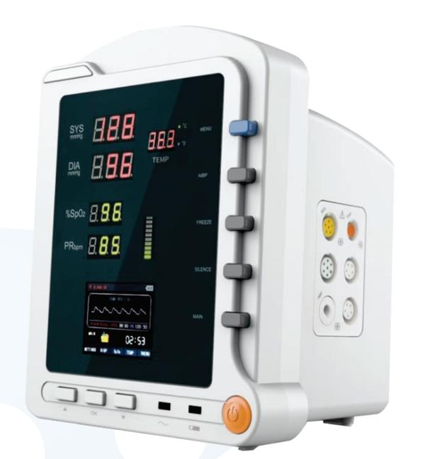SpO2
Measurement Range 0%~100&
Resolution 1%.
Accuracy ± 2%(70%~100%), 0%~69% unspecified.
Alarm range 0~100%.
Features
+ Suitable for adult,pediatric and neonatal patient.
+ 2.8