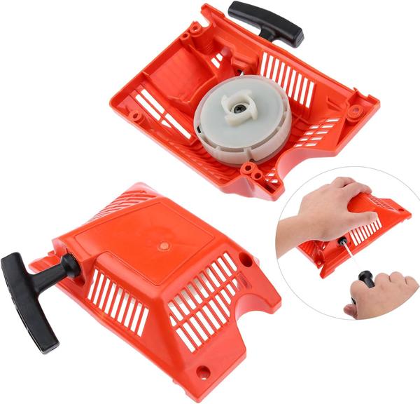 New recoil starter fit for chainsaw 4500 5200 5800 45CC 52CC 58CC engine. Garden Tool Parts.-Made of quality material with high hardness, solid and not easy to broke.-Exquisite workmanship ensures long service life, easy to replace and use.-Perfectly adapted, it is a recoil starter part suitable for 52/58CC chain saws and can be used as a replacement and alternate part.-52cc 58cc Replacement Lightweight Practical Recoil Starter Chainsaw Part Pull.