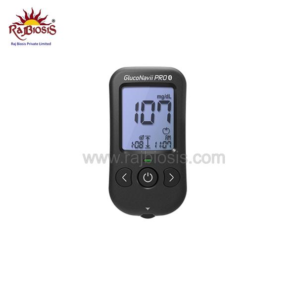 STANDARD GlucoNavii Pro BTIt can measure blood glucose through venous, capillary, arterial blood and as well as neonatal blood using GDH-FAD enzyme.. Its Easy Light™ function helps the user check the glucose level through the LED light and the ejector allows an easier removal of the strip. By using Bluetooth(BLE), it helps manage blood glucose levels through smart devices.AdvantageBlood glucose data transfer using NFC and Blootooth(BLE) communication technologyGDH-FAD enzyme (Capillary, Venous, Arterial and Neonatal blood available)No CodingFasting, Pre & Post Meal MarkWide Hematocrit Range(0~70%)Strip Ejection FunctionEasy Light™(Glucose level indicaitor)SpecificationEnzyme Glucose Dehydregenase-FAD biosensorMeasurement Range 10 - 600mg/dL (0.6 - 33.3 mmol/L)Test Time 5 secSample Volume 0.5 µlHematocrit 0 - 70%Unit mg/dLMemory Up to 1,000 testsBattery 3V battery (CR2032)Interpretation of resultsCat. No.	Product	Component	Note01GC610	STANDARD™ GlucoNavii® PRO Blood Glucose Monitoring System	Meter, Meter, Test Strip (10EA) / Lancet(10EA) / Lancing Device	01GS60	STANDARD™ GlucoNavii® PRO Blood Glucose Test Strip	STANDARD™ GlucoNavii® PRO Test Strip (25EA x 2 bottle)	