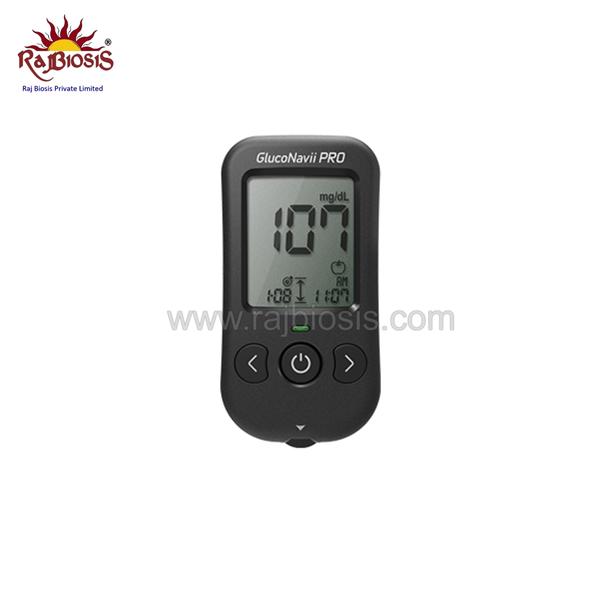 STANDARD GlucoNavii ProIt can measure blood glucose through venous, capillary, arterial blood and as well as neonatal blood using GDH-FAD enzyme.. Its Easy Light™ function helps the user check the glucose level through the LED light and the ejector allows an easier removal of the strip.AdvantageGDH-FAD enzyme (Capillary, Venous, Arterial and Neonatal blood available)No codingFasting, Pre & Post Meal MarkWide Hematocrit Range (0~70%)Strip Ejection FunctionEasy Light™ (Glucose level indicaitor)SpecificationEnzyme Glucose Dehydregenase-FAD biosensorMeasurement Range 10 - 600mg/dL (0.6 - 33.3 mmol/L)Test Time 5 secSample Volume 0.5 µlHematocrit 0 - 70%Unit mg/dLMemory Up to 1,000 testsBattery 3V battery (CR2032)Interpretation of resultsCat. No.	Product	Component	Note01GC610	STANDARD™ GlucoNavii® PRO Blood Glucose Monitoring System	Meter, Test Strip (10EA) / Lancet(10EA) / Lancing Device	01GS60	STANDARD™ GlucoNavii® PRO Blood Glucose Test Strip	STANDARD™ GlucoNavii® PRO Test Strip (25EA x 2 bottle)	