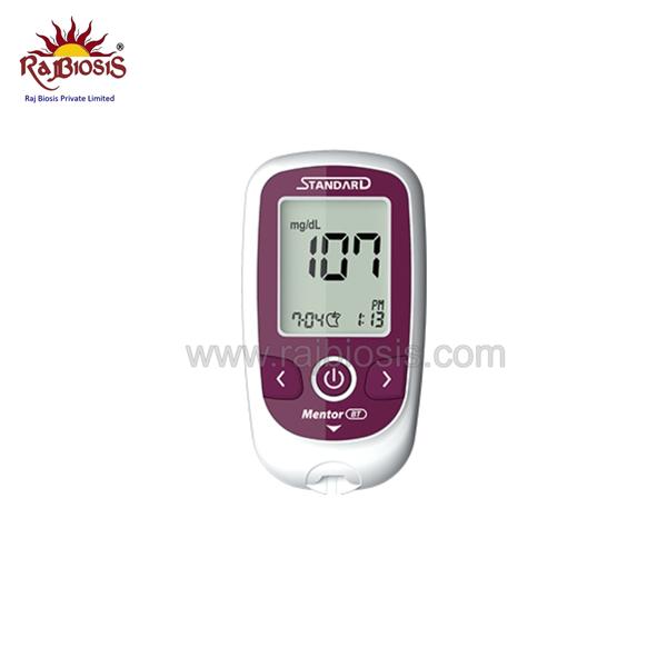 STANDARD Mentor BT The pain associated with blood drawing has been minimized by using an amount of blood as minimal as 0.3 µl, and the stored results can be transferred to the smart phone app via Bluetooth technology. NFC communication is also available for the convenience of the user.Advantage Minimized pain associated with blood drawing with an amount of blood as minimal as 0.3 µl No coding Blood glucose data transfer using Bluetooth 4.0 and NFC communication technology.SpecificationEnzyme Glucose Oxidase biosensorMeasurement Range 10 - 600mg/dL (0.6 - 33.3 mmol/L)Test Time 5 secSample Volume 0.3 µlHematocrit 20 - 60%Unit mg/dLMemory Up to 500 testsBattery 3V battery (CR2032)Interpretation of resultsCat. No.	Product	Component	Note01GC520	STANDARD™ GlucoNavii® CodeFree® Plus BT Blood Glucose Monitoring System	Meter, Test Strip (10EA) / Lancet(10EA) / Lancing Device / Check Strip	01GC270	STANDARD™ Mentor BT Blood Glucose Monitoring System	Meter, Test Strip (10EA) / Lancet(10EA) / Lancing Device / Check Strip	01GS21	STANDARD™ Mentor Blood Glucose Test Strip	STANDARD™ Mentor Test Strip (25EA x 2 bottle)	