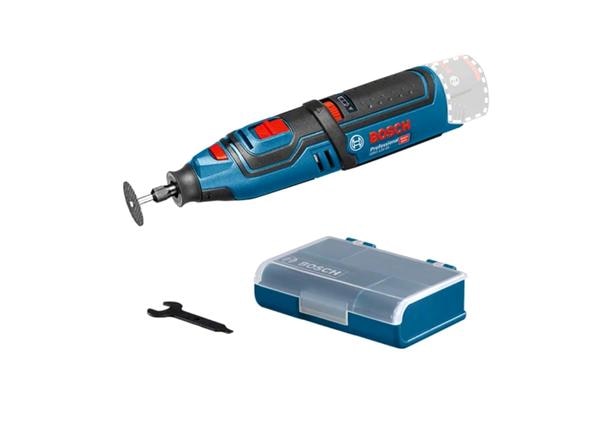 FAIR TRADE CORPORATION (FTC MUMBAI) Authorised Dealers for BOSCH GRO 12V-25 (Solo) PROFESSIONAL CORDLESS ROTARY TOOL Order Number: 0 601 9C5 0K1PRODUCT HIGHLIGHTS:GRO 12V-35 is the highly versatile and ideal tool for applications like cutting, grinding, milling, sanding, polishing and drilling even in limited surfaces. It is compact, perfect balance, highly ergonomic design and with exchangeable housing cap, so as to guarantee the great and precise handling. With the optimised switch position (speed regulator and spindle-lock), and LED light for more visibility in dark conditions, it brings convenient usage to our users.FUNCTIONS & KEY FEATURES:-	Powerful and versatile for professional application-	Powerful motor with high speed (up to 35,000 rpm) for fast work progress-	Wide range of professional applications such as cutting, sanding, routing, polishing and drilling especially in hard-to-reach areas-	Comfortable to use due to compact size, ergonomic design and integrated LED lighting-	Bosch heavy duty power & robustness redefined-	Best work result with speed pre-selection for applications requiring material specific speed-	Battery charge level indicator shows the level of remaining battery level.INCLUDED IN THIS VARIANT:-	Arbour (Order number: 2 610 927 731)-	5 x cutting disc, 32 mm-	1/2 L-BOXX inlay for tool (Order number: 1 600 A00 2WY)-	Cardboard box-	Housing adapter (Order number: 1 619 P11 344)-	Key (Order number: 2 610 930 692)-	Collet (Order number: 1 619 P11 363)TECHNICAL DATAADDITIONAL DATA:-	No-load Speed : 5,000 – 35,000 rpm-	Battery Voltage: 12.0 V-	Weight incl. Battery: 0.62 kgProduct specifications are subject to changes as made by the brand.*Kindly contact / submit query for latest price.*For more details: Contact on - Tel : 022-66371886 / Email : sale@fairtradecorp.in