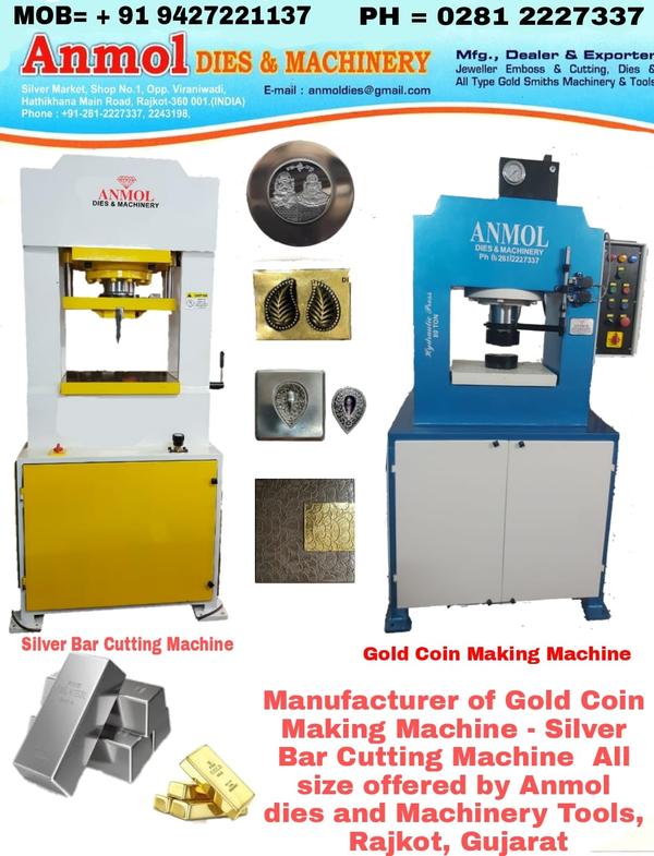 Manufacturer of Gold Coin Making Machine - Silver Bar Cutting Machine All Ton offered by Anmol dies and Machinery Tools, Rajkot, Gujarat#manufacturingjewelleryembossandcuttingdies#manufacturingalltypegoldsmithsmachineryandtools#anmoldiesandmachineryrajkotIn this, silver comes out big but also cutting and coins are also pressed