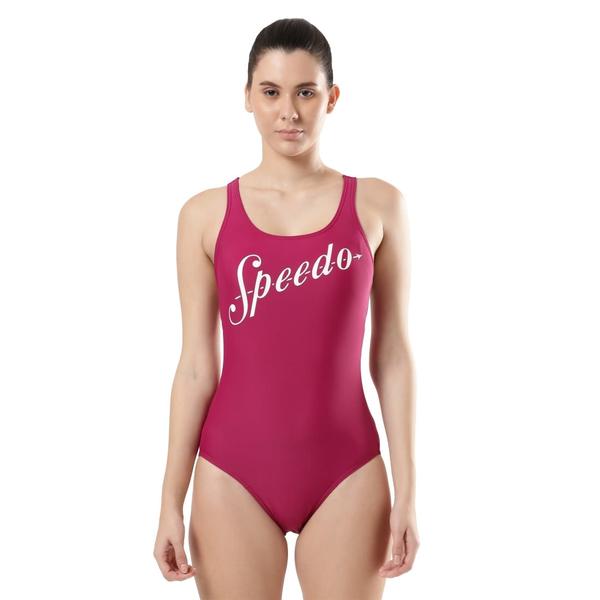 Heritage Logo RacerbackIt’s a Bondi vibe. Taking it back to our Aussie roots with its beautiful archive colour, this racerback swimsuit includes a retro-style Speedo logo in contrasting white. The scoop neck, low cut leg provide an on-trend fit, while the ECO EnduraBrite fabric provides superb colour performance. Offering higher chlorine resistance than standard swimwear fabrics, it fits like new for longer with CREORA® HighClo™ and has been made from 100% recycled yarns.Features• Scoop neck with deep U-back and high cut leg - for an on-trend fit• Removable Bra Pads - for enhanced comfort and confidence• Front & Back Lined - provides added comfort and modesty on bright colours• Higher chlorine resistance than standard swimwear fabrics - fits like new for longer with CREORA® HighClo™• Shape retention fabric• Sun protection - UPF 40+Fabric Description: Eco EnduraBriteFabric Composition: 82% Recycle Polyester 18% Elastane(CREORA® HighClo™)