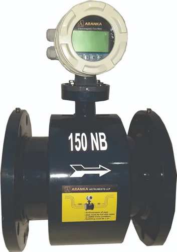 Application Media	Any LiquidAccuracy	0.5 FSPower Supply	230 VACRepeatability	1Process Temperature	80 Degree CMedia	Liquids, Chemicals, Diesel, WaterViscosity	200 cp maxLine Size Range	15 ~300 mm NB (3/8 inch to 12 inch)Temperature Coefficient	0.1V CTransmitter Enclosure	IP 65Operating Conditions	55 Degree CBody	MS, CS, HDPE, PVCmax Process Pressure	10 kg/cm2 maxConductivity	Minimum 10S/cmMaterial of Construction of Sensor	Hastelloy C, SS 316LExcitation	Pulsed DC coilPipe Lining	Rubber, PTFE, TeflonWetted Parts	MS, CSProcess Connections	Flanged, SandwichPower Consumption	10 VAResponse Time	100 msType of Output	4~20 mA DC / Rs485 [optional]To cater the variegated needs of our esteemed customers, we are highly engaged in offering a wide array of Electro Magnetic Flow Meter.Operating Principle:Following Faraday’s law of magnetic induction, a voltage is induced in a conductor moving through a magnetic field. In the electromagnetic measuring principle, the following medium is the moving conductor. The voltage induced is proportional to the flow velocity and is supplied to the amplifier by means of two measuring electrodes. The flow volume is calculated by means of the pipe cross section area.Application Area:Waste water industry: Transport networks sewage treatment plants, sludgeChemical industry: Acids alkalis, dosing applications, abrasive or corrosive mediumsMetal & mining industry: Mediums with a high solid content like one or excavator mudWater industry: Revenue metering, district metering water abstraction, leakage detectionPulp & paper industry: Pulp, pastes, sludge & other caustic mediums, liquor, additives, bleaches, colorantsFood & beverage industry: Mixing, dosing and filling of drinks under hygienic conditions filling systems applications.Features:Full bore typeSimple constructionProvides wide flow rangesOutstanding accuracyOperates over wide ranges of temperature & pressureEasy maintenance as no moving partsPulsed DC coil excitationIntegral grounding