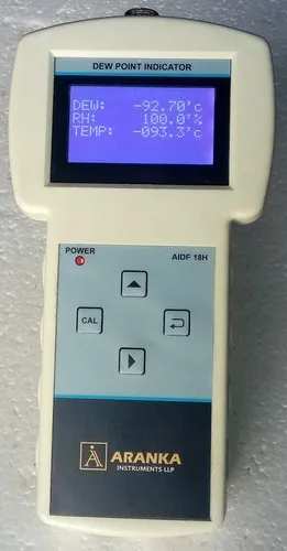 Model Number/Name	AIDP-18HUsage/Application	compressed air,metal treatment,additive manufacturing as well as food and plastics drying.Brand	Aranka Instruments LLPMeasuring Range	-80'C TO 60'CWarranty	1 YearSupply Voltage	BATTERY OPERATEDAccuracy	+/- 3% FSDApplication	IndustrialOperating Temperature	0-50 Degree CelsiusHand-held Dewpoint Meter AIDP-18H for spot-checking applications and field calibration offers accurate and fast measurement for industrial dew point applications, such as compressed air, metal treatment, additive manufacturing as well as food and plastics drying.Features Accurate measurement ranges from -80°C...+60°C (-76°F...+140°F) AIDP-18H [OPTIONAL]Direct Measur High Pressure Max. 16Bar.Traceable calibration to national standards (certificate included)Additional Information:Item Code: AIDP-18HDelivery Time: 3 WEEKSPackaging Details: PROTECTION COVER & CARY BAG