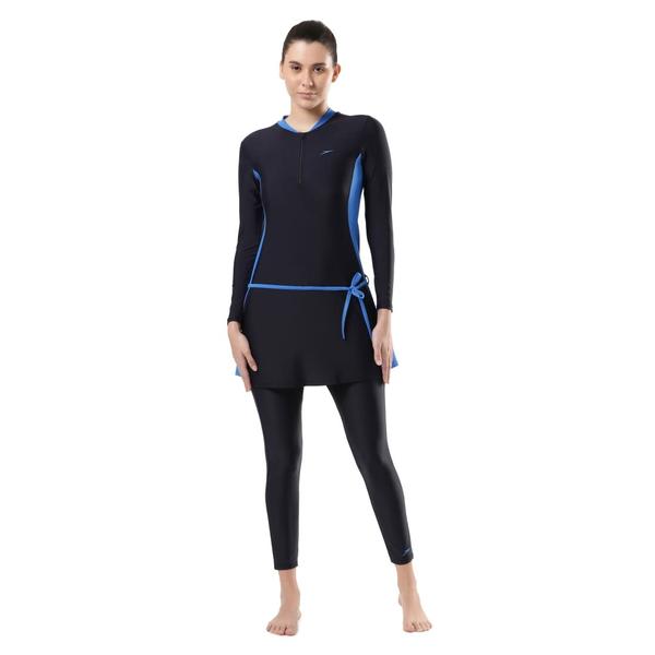 Full Body SuitThis full body suit offers full body coverage and complete sun protection. The leggings paired with the stylish flared top provide both a perfect balance of modesty and style. Ideal for visits to the pool or holidays. The contrasting colours are elegantly matched to create a simple yet stylish combination. yet stylish combination. Featuring Endurance®10 fabric which is chlorine resistant and designed to last for longer.Features• Contrast wrap around draw chord for comfort, secure fit and style• Button lock attachment on ankle length leggings to provide a secure fit• Full body suit style for swimmers seeking maximum coverage and sun protection• Removable bra pad• Higher chlorine resistance than standard swimwear fabrics - fits like new for longer with CREORA® HighClo™• Sun protection - UPF 40+• Shape retention - fabric stretches so you can enjoy swim without feeling restrictedFabric Description: Endurance®10Fabric Composition: 80% Nylon 20% Elastane (CREORA® HighClo™)