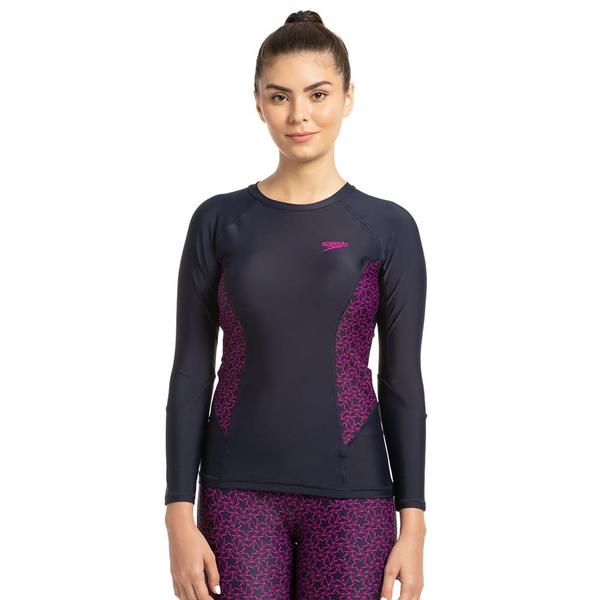 Boomstar Allover Long Sleeve SuntopCelebrating the iconic Speedo branding, this long sleeve sun top features side panels printed with our boomstar print. Our pull-on style top features a crew neck and long sleeves, giving sun protection for the chest, back and arms. With UPF 40+, our Endurance®10 fabric is perfect for outdoor swimming and the beach. Containing Creora® HighClo™, it is more chlorine resistant than standard swimwear fabrics.Features• Slim fit• Pull-on Rashtop - perfect for sun protection both in and out of the water• Removable Bra Pads - for enhanced comfort and confidence• Higher chlorine resistance - fits like new for longer with CREORA® HighClo™• Shape retention fabric• Sun protection - UPF 40+Fabric Description: Endurance®10Fabric Composition: 80% Nylon, 20% Elastane(Creora® HighClo™)
