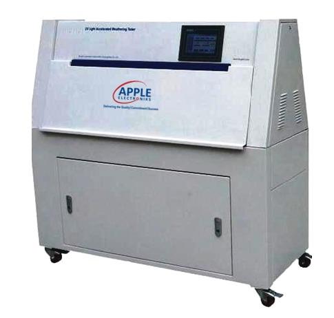 ApplicationUV Accelerated Weathering Tester reproduces sunlight, rain and dew to simulate the effect of sunlight with fluorescent ultra violet lamps, simulating rain and dew with condensing humidity. To Accelerating age specimens by exposing them to alternating cycles of light and moisture and controlled elevated temperatures. For some applications, the water spray can simulate end-use environmental conditions better.It can effectively simulate heat shock or mechanical erosion caused by dramatic temperature changes or rain. Spray system can run a few minutes and then shut down. This transitory water spray can cool the samples quickly, creating heat shock conditions.It is one of Best, compact and durable weathering tester, which adopts the corrosion-proof stainless steel construction, convenience of application and maintenance. It is a User friendly Automatic Instruments to find out in a short time the material damage formed under the natural condition for long time, to judge the difference of quality between the tested products and samples. Specifications Touch Panel & Control :Touch Screen Controller Light Source :340 nm (UVA Lamps) or 313 nm (UVB Lamps), 40W Range of Irradiance :0.2 W/m2 ~ 1.55 W/m2 Temp. Range : Black Panel Temp. :BPT RT+10℃~80℃ Humidity Range :100% condensation humidity Interior of cabinet :Stainless steel -SUS 304 material Exterior of cabinet :Powder coating on SUS 304 Effective radiation area : >4000 cm2 or betters Components surface temperature : 45°C to 80°C for UV Cycle & 45°C to 60°C for Condensation Temperature accuracy : ± 0.1°C or better Temperature resolution : 1°C or better Temperature controller : Black Panel Temperature Centre distance of lamp : 5 cm or better Light source : UV Fluorescent Lamps Isolating Area :5175 cm2/828in2 Conditioning cycle : Light cycle and Condensation cycle Irradiation Control : Irradiation control As per Standard & Automatic. Sample Capacity (Aluminium Plate): 24 pcs of standard specimen(75×150mm) Adjustable range for water supply :0-4LPMMain Features :• Original UVA or UVB lamps from USA, ensure the comparability of testing results. • Irradiance can be controlled automatically (with the closed-loop system, the value of irradiance is more precise and steady) and can be calibrated. • With spray and condensation function. • Calibration Radio Meter NABL Calibrated (With Certificate) --- ISO/IEC 17025 Certificate equivalent to NABL will be supplied with Machine (Optional).• According with many testing standards. The operator can set any testing program.• Real-time collect and store data, and testing data can be converted EXCEL format automatically and be saved. And all these data can educed by U disk. Achieve the real unattended running • Spray nozzles:There are 12 spray nozzles(six in the front and six in the back) which are installed uniformly in the middle of lamps, they are used to spray water to the test panels surface.• TCP/IP Ethernet interface, the user cans control the machine through TCP/IP internet. • Control the machine with touch screen menu. Because of the friendly and convenient window, the user can check any parameters at any time during the test • Control the temperature automatically with the high precise Pt 100 temperature sensor of black panel. • Alarm and protection: Creep-age protection water-breaking protection overloading protection, over-temperature protection switch.Test StandardsISO 11507, ISO 4892-1, ISO 4892-3, ASTM D 4587, ASTM D 5208, ASTM D 4329, ASTM G151, ASTM G154, BS 2782: Part5, SAE J2020, JIS D 0205 & many morePower : 230V ± 10%, Single Phase 50/60 HzWeight : 238.00 Kg (Gross Weight with Packing)Dimensions : 1500 x 700 x 1480 mm (L x W x H)