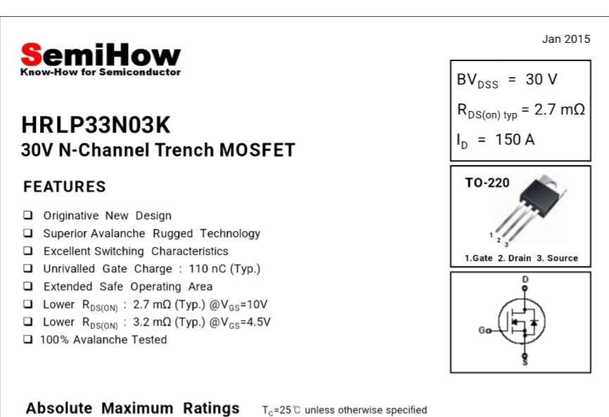HRLP33N03K 150amp 30V N-Channel Trench MOSFETSemiHow