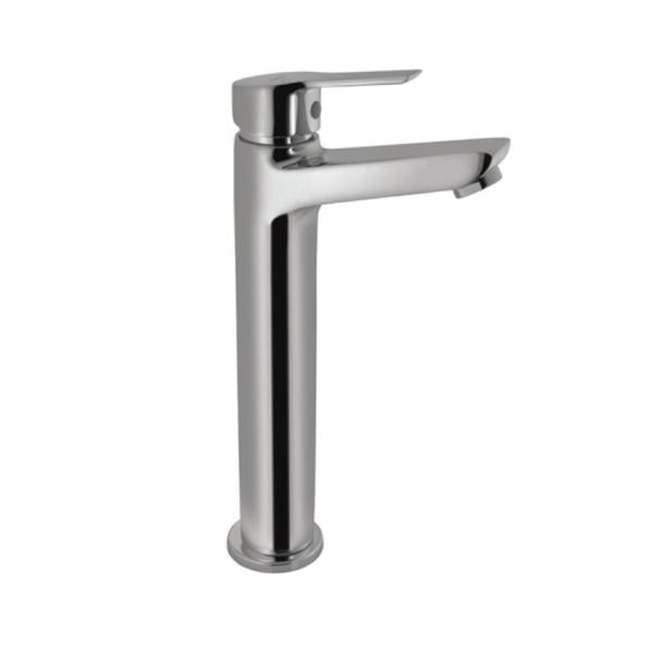 Single Lever High Neck Basin Mixer without Popup Waste, with 600mm Long Braided Hoses