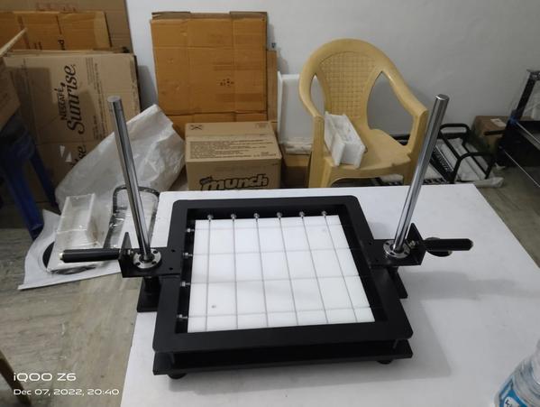 We are Prominent Manufacturers and Suppliers of Manual Cube Mould Soap Cutter in Coimbatore, Tamilnadu, South India, With 5 Years of Experience in this field.
Description: -
12 wire Flat soap cutter made in mild steel frame in Top and HDPE plate form in bottom to make the cutter as sturdy and long durable product.
The cutter is powder coated to protect it from corrosion.
To get a perfect cut on the soap loaves, the cutter made of 0.55mm thick 304 Grade stainless steel wire was used.
This cutter comes with 10 additional wires in case the present wire breaks.
This cutter will give Even Thickness soaps.
This cutter will give 12 cuts and 11 clear thick soaps in one cutting action.
This cutter is very much Suitable for Regular Silicon Moulds.
This cutter is designed to cut cold process and hot process soaps; it is not suitable for cutting melt and pour soaps.
Specification: -
Cutter Dimension – 415 (L)x 380 (W)x 80 (H)mm.
Platform Dimension – 325 x 110 mm
Maximum Soap loaf size can cut in the cutter – 125 (H) x 125(w) x 300(L)mm Length.
Thickness of the soap is 25mm means around 1inch, Standard space between the two wires is 25mm.