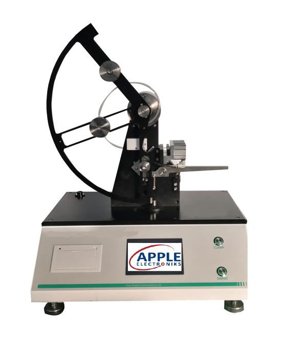 Application:Elmendorf Tearing Tester is designed for the tearing test of films, sheets, flexible PVC, PVDC, waterproof films, woven materials, polypropylene, polyester, paper, cardboard, Textiles and nonwovens. It is the necessary testing instrument for the packaging, paper Industries, quality inspections and quarantine labs.Features: • The instrument is controlled by 5 inch color touch screen HMI• The instrument is designed by automatic and electronic measurement which improves the testing accuracy• Pneumatic specimen clamping and pneumatic release of pendulum could avoid the system error effectively• Computer assisted horizontal adjustment system could maintain the instrument optimum status• Elmendorf tearing tester equipped with double system operation, micro-computer or computer software control.• Equipped with pendulums of multiple capacities.• Storage and editing of up to 1000 readings• Automatic calibration of pendulum• Calculates force of multiple plies• Have statistic function: max, min, average• Units: Milli Newtons (mN), Grams-force (gf), Pounds-force (lbf).• Select related pendulum accordingly.Specifications:Pendulum Capacity:200g (2000mN), 400g (4000mN) ,800g(8000mN), 1600 g(16000mN), 3200g (32000mN), 6400g(64000mN)Unit: Lb, gf, mNIndication accuracy: <±1% (in house control it within ±0.5%)Resolution: 0.01mNTearing Length: 43±0.5mmSample Clamp: PneumaticRelease: PneumaticClamping Pressure: 0.4-0.8MpaStandards: ISO 6383-1, ISO 6383-2, ISO 1974, ASTM D1922, ASTM D1424, ASTM D689, TAPPI T414, ASTM D1922, IS 13360Power supply : AC 220V, 50HzDimensions : 470mm×340mm×530mmNet weight : 40kg