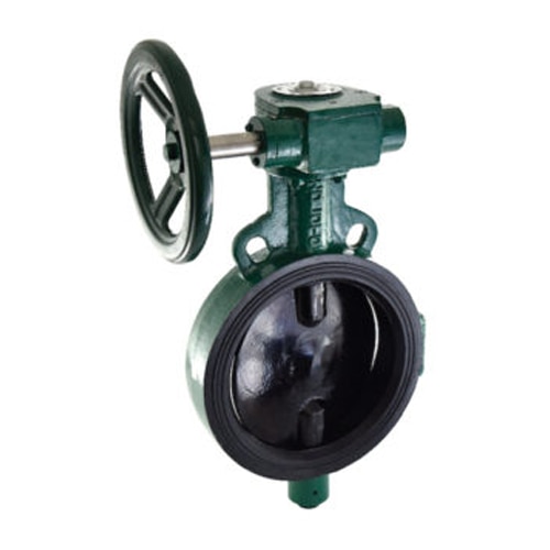 Salient FeaturesDesign Standard IS 13095 / BS EN 593 (BS 5155).Wafer Type.Gear Operated.S.G Iron construction.S.G Iron disc which is accurately guided between the two stems.Integrally moulded rubber lining (EPDM / Nitrile / Neoprene* / Viton* / Silicon*) as per requirement which provides seating to the valve disc, as a primary seal to the stem and gasket joint with matching pipe flanges.Two Piece Stem design which is precisely guided between the PTFE / Bronze bushes.Compatible to sandwich between flanges as per BS 10 Table D, E, F,H, DIN, PN 10, PN 16, PN 25, PN 40, ASA 150, ASA 300, IS 778, IS 6392 Table 17 and IS 1538.P.N 1.6Test Pressure (Hydrostatic) :Shell : 2.4 MPaSeat : 1.76 MPaMaximum Working Pressure : 1.6 MPaMaximum Working Temperature : 90°C