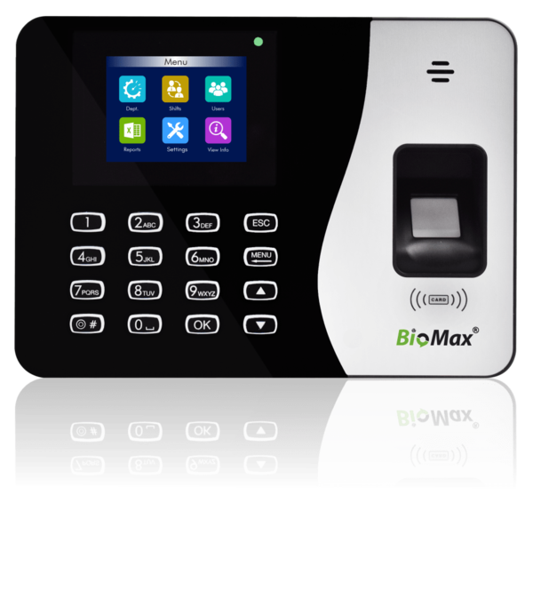 Specifications-	        Finger Attendance system	Model Name Biomax BM20+ID	Make Biomax	Finger 1000	Users 1000	Card Capacity 1000	32 Bit high embeded processor	500 DPI Optical finger sensor	Transaction Capacity 150000	Auto Push Technology for Centralised	Data processing	Communication TCP-IP,USB