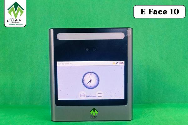Specifications-	        AI Speed Face Attendance system	Model Name E Face 10	Make ZK Teco	Face 1000	Users 1000	Card Capacity 1000	Transaction Capacity 150000	Auto Push Technology for Centralised	Data processing	Battery Backup for 2 hrs	Communication TCP/IP+WI-FI(Optional)