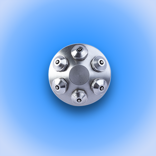 An atomizing spray gun with tri-axial wand is the standard spray gun used with for fluid bed top spray coating. Solution, atomization air and cylinder air are supplied through the spray gun assembly, creating a non-cluttered, easy to use spray gun. The number of nozzles vary depending on the batch sizes.