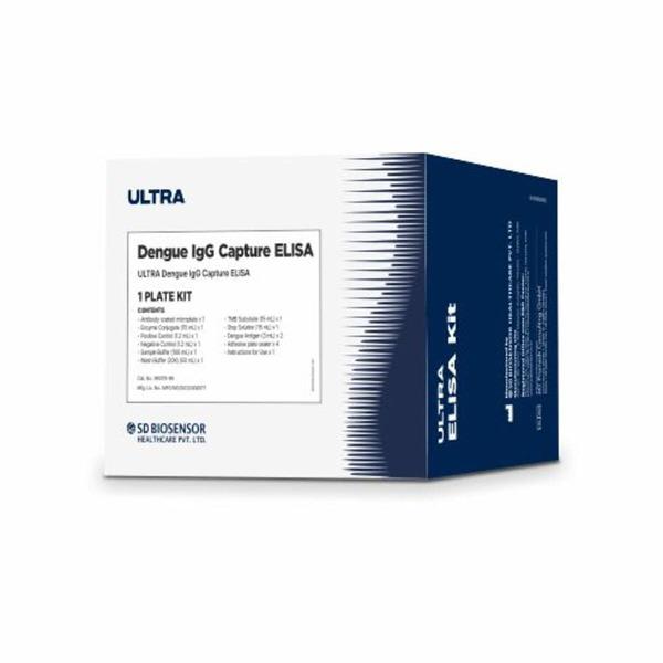 Ultra Dengue IgG Capture ELISAUltra Dengue IgG Capture ELISA is an enzyme linked immunosorbent assay for the detection of anti-Dengue IgGs in human, serum or plasma.This test is intended for professional use as an aid to early diagnosis of Dengue virus infection.This test is for in vitro use only.