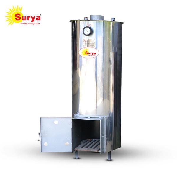 Wood-fired water heaters can provide consistent hot water even during cold weather conditions when other heating systems might struggle to operate efficiently.Working Principle:the wood-fired water heater's working principle relies on the combustion of wood to generate heat, which is transferred to the water through a heat exchanger. The heated water is then circulated or stored in the tank for later use, providing a source of hot water without relying on electricity or other fuel sources.😎😎ALWAYS USE SURYA NATURAL WOOD FIRE WATER HEATER💪 No body pain NO hair fall Zero Current charge 🧾 SAVE YOUR MONEY💵SUITABLE 📍 🔹DOMESTICFuture 📍🌀Hot water in just 10 minute🌀Running cost based on occupancy🌀 Compact Size🌀 Long heat retention 🌀 Suitable for hard water🌀 Multi-floor hot water connection (Without EB)🌀 Own Modern design 🔸 Own with pride and easy upkeep🔸 Dependable and longer life span🔸 Cost effective and reduced carbon foot print🔸 Huge electricity and money saving💠 Bio-energy is heating fuel Energy from waste.💠Solve waste disposal problem.💠100 % safe (Non electrical).Product detail📍🔸50mm Glass wool Insulation🔸Covers Sheet SS Sheet🔸Temperature Meter🔸Safety Valve🔸With Stand Heat In 8hrs🔸Tested for 7.5kg air pressure🔸5 year warranty🔸Rust Proof coatingAccessories 📍♦️Exhaust Pipe Stand♦️Gray drawer♦️Fire bar♦️Dore♦️Chimney cover ♦️Temperature gauge♦️Spring type enclosed safety valves♦️User manual and Warranty card 📍Technical 🔹Model : 80L 🔹Colour : Sliver Ash🔹Surface Finish : Mirror Polish 🔹Types : Vertical Tubular Heaters🔹Automation Grade : Semi Automatic🔹Usage/Application : Water Heating🔹Operating Temp.. : 100C🔹Working Pressure : 7.5kgs/cm2 🔹 Hot Water Output : 3L hr 🔹Hot Water 🕰️ : 60C 15Minute 🔹 60C Hot water : 1L to Mix 2L could water🔹Fuel Consumption : 2.5kg @max load🔹Total weight : 68kg without water 🔹Top circle : 4mm🔹Fire Pipe : D 4.6inch x T 4mm 🔹Outer tank : 3mm🔹Inner tank : 4&5mm🔹Installation Sheet : 0.4mm (430G)🔹Diameter : 18inch🔹Height : 3feet🔹Inlet Size : 3/4 inch Coupling 🔹Outlet Size : 3/4 inch …🔹Drainage : 1/2 inch 🔹Temperature : 1/2 inch 🔹 Safety valve : 1/4 inch 🔹 Fire Bar : 5Kg 🔹Firing Area : 400 volume (inch)🔹Exhaust Pipe : H 10Feet x Dia 3inch🔹Place Requirement : 1.5 x 1.5 feet🔴 No Of Output : 2-3Rooms🔴 No of person : 1-8 (Once Heating)Cost Comparison Of Different :Per person need 20L hot water fuel Rate 1 Wood (home waste) : Zero Cost 2 Electrical : 12Rs3 Solar (Electric beakup) : 5Rs4 Charcoal : 8Rs5 Kerosene : 9Rs6 LPG : 12Rs7 Natural Gas : 6Rs◾️Maintenance*: ☑️Dirty, Rusty or Smelly WaterIf your water is smelling off, it is almost always an indicator of some kind of bacteria growth. You will need to flush your tank as well as If this is the case.☑️More Time & Fuel it is almost always an indicator of some kind of Dust Growth. Your will need to clean Boiler Exhaust pipe as well as.❤️Boiler keep Dry❤️don’t placed any things(like shampoo , soup, etc) top side of boiler ❤️Plumbing connection make Without leaking ❤️ don’t use plastic ❤️ Do not fit non return valve (NRV) ❤️ Clean the waste AshWe are from Surya Industries, located in Codissia Industrial Park B, Coimbatore. We have been manufacturing wood fire water heaters under the brand name of Surya Water Heater since 2000. Our product range includes commercial and domestic water heaters.