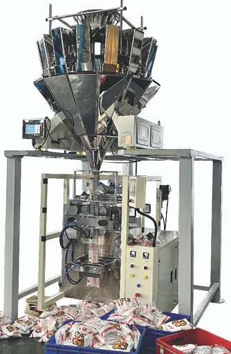 Suitable to be packed any type of free flow granules packing in laminated  packing  materials. (Centre  Sealing).PRODUCT  :  GranulesGRAMMAGE  : 5gms to 5kg. (Suggested 500gms to 5kg) BASIC  MACHINE  COMPLETE  AS  UNDER  :        Machine  Height : 1300MM.W. x 2100MM.H.1.  M. S. Structure  Fabricated  Body with S S 304 covering2.   Motor Drive  Assly - Innovance Make.        Servo Motor- 1.5+1KV (Double Servo)3.   Gear  Box – Bonfiglioliw (Model No. W63U19P80) B5 B3 Ratio – 10: 14.   Paper  Roll mounting Reel Bracket – 8 Nos. 5.   Aluminium Roller-15 Nos.6.   Electric  Control  Panel - Motion Control (Innovance Make)7.   Electronic Pneumatic  Control  Panel – 7” HMI (Innovance Make)8.   Film Unwinding  System - DC Motor 24VDC9.   Cam  Setting  Assly- - 12mm LN Gruve Bolt10.   Forming  Collar  Assly – S S  304 L11. Temp.  Controller Device – Autonics Make12. Photocell - Panasonic13. RFL  Unit  with Air Filter  Lubrication  Assly – Festo Make.14. Festo  Solenoids,  Cylinders  &  Festo  Pipe.15. Rotary  Switch - Kaycee, Indicating  Lamp – L & T16. Circuit Breaker -32A 3Ph Schindler Make17. Contactors,  Overload  Relay – L & T18. Step  Down  Transformer  24V Rectified  DC19. Air  Remover.NOTE:  Along  with  machine  any  one  grammage  Forming  Collar  available.YOUR   SCOPE  OF  SUPPLY  :•	 POWER SUPPLY          :      440V x 3PH x  50Hz•	 MACHINE  SIZE           :      1300MMW  X 1500MMD X 2100MM.H.MULTI HEAD MACHINE  COMPLETE  AS  UNDER•	S.S.304 L Fabrication•	14 x 2 Bucket•	Bucket Capacity 1.5Ltr.•	14 Load Cell – Indian Make•	14 Vibrator Coil & 1 Main•	HMI-kinco Brand •	Grade – IP65SPEED	20 to 60 PPM APPROX (As per gram)ACCURACY	+ 0.5% 