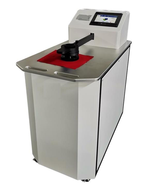 ApplicationFully Automatic Air Permeability Tester is used to determine the air permeability of fabric automatically. The wide measuring range covers all kinds of knitted, woven, non-woven, coated fabrics, paper, film, leather, etc.A specimen is clamped over the test head opening by pressing down the clamping arm which automatically starts the test. The pre-selected test pressure is maintained and the air permeability of the test specimen is displayed after the test.Features:• New upgrade: The automatic design principle greatly improves the test speed and working efficiency. The appearance of the equipment is completely redesigned and the control technology is fully upgraded.• Control accuracy: Automatic positioning aperture, no human error, more accurate and fast. There are 8 different apertures on the orifice plate; it selects the applicable size according to the fabric permeability performance.• High accuracy sensor: The test result is full of high accuracy and has ever been compared with Switzerland famous brand, the test result is almost same and the error range is within ±2%.• Simple operation: using color touch screen, concise and elegant, easy to operate.• Low noise: the fan with silencer making the testing without noise.• Powerful function: built-in continuous test mode, the test unit can be switched freely.SpecificationsPressure difference range 0~1,000PaMeasuring range 0.2~12,000mm/sMeasure accuracy ≤±2%Sample thickness ≤12mmTest head/area Standard: 20cm²; Optional: 5cm², 25cm², 38cm², 50cm² , 100cm²Available unit mm/s, L/m²/s, cm³/cm²/s, dm/min, L/dm²/min, m/min, m/h, cfmOrifice plate 1pc with 8 different aperturesHuman machine interface Touch screen, built-in thermal printer/USB PrinterPower supply AC220V±10V, 50HzDimensions 850*520*1050mmNet weight 125kgStandardsISO 9237, ASTM D737, 24218.15, BS 5636, DIN 53887, AFNOR G07-111, JIS L1096-A, TAPPI T-251, WSP 70.1