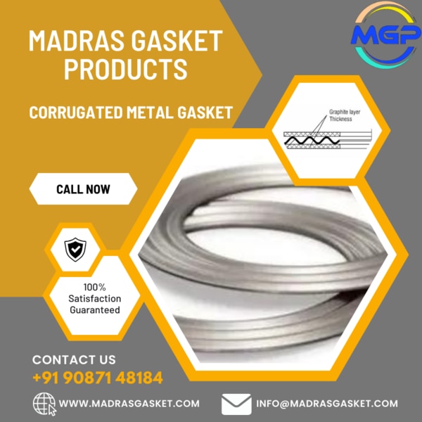 Madras Gasket Products is delighted to offer high-quality corrugated metal gaskets, meticulously engineered to provide versatile sealing solutions for a wide range of industrial applications.Advantages of Corrugated Metal GasketsCorrugated metal gaskets offer several advantages that make them an optimal choice for critical sealing applications:Flexibility and Conformability: The corrugated design allows the gasket to flex and conform to irregular or non-standard flange surfaces, ensuring a tight and reliable seal even in challenging environments.High Temperature Resistance: Constructed from metal alloys capable of withstanding extreme temperatures, corrugated metal gaskets are suitable for applications involving high heat and thermal cycling.Pressure Resistance: The robust construction of corrugated metal gaskets enables them to withstand high compression loads, making them ideal for sealing applications requiring high-pressure containment.Chemical Compatibility: Depending on the choice of metal material, corrugated metal gaskets offer excellent resistance to corrosion and chemical attack, ensuring reliable sealing performance in aggressive environments.
