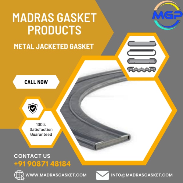 Madras Gasket Products is pleased to offer top-quality metal jacketed gaskets, meticulously engineered to provide durable sealing solutions for a wide range of industrial applications.Advantages of Metal Jacketed GasketsMetal jacketed gaskets offer several advantages that make them an ideal choice for demanding sealing applications:Robust Construction: Metal jacketed gaskets feature a solid metal jacket surrounding a soft filler material, providing enhanced durability and resistance to mechanical stress, making them suitable for high-pressure and high-temperature applications.Sealing Performance: The metal jacket provides a secure enclosure for the soft filler material, ensuring reliable sealing performance even under challenging operating conditions, such as thermal cycling and vibration.Chemical Compatibility: Depending on the choice of metal jacket material, metal jacketed gaskets offer excellent resistance to corrosion and chemical attack, making them suitable for use in corrosive environments.Customizable Design: Metal jacketed gaskets can be customized in terms of metal jacket material, filler material, and dimensions to meet specific application requirements, ensuring optimal sealing performance and compatibility.
