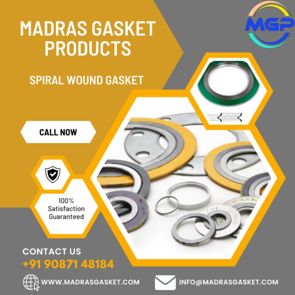 Madras Gasket Products is proud to offer high-quality spiral wound gaskets, meticulously engineered to provide reliable sealing solutions for a wide range of industrial applications.Advantages of Spiral Wound GasketsSpiral wound gaskets offer several advantages that make them an ideal choice for critical sealing applications:Versatility: Spiral wound gaskets are suitable for a variety of flange types, including raised face, flat face, and tongue-and-groove flanges, making them highly versatile for different sealing requirements.Sealing Performance: The unique design of spiral wound gaskets, featuring alternating layers of metal windings and filler material, provides excellent resilience and sealing performance, ensuring a reliable seal even under extreme operating conditions.Temperature and Pressure Resistance: Constructed from high-quality metal alloys and sealing materials, spiral wound gaskets are capable of withstanding high temperatures and pressures, making them ideal for demanding industrial environments.Chemical Compatibility: Depending on the choice of metal and filler material, spiral wound gaskets offer excellent resistance to corrosion and chemical attack, ensuring reliable sealing performance in corrosive environments.
