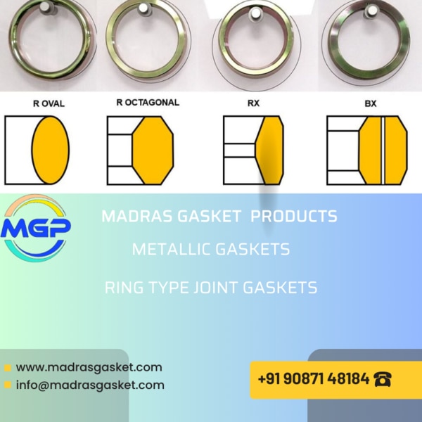 Madras Gasket Products takes pride in offering top-quality Ring Type Joint (RTJ) gaskets, meticulously engineered to provide high-performance sealing solutions for critical applications in the oil and gas, petrochemical, and refining industries.
Advantages of Ring Type Joint (RTJ) Gaskets
RTJ gaskets offer several advantages that make them the preferred choice for demanding sealing applications:
Metal-to-Metal Sealing: RTJ gaskets feature a metal-to-metal sealing mechanism, providing exceptional sealing performance even under high-pressure and high-temperature conditions, ensuring leak-free operation and preventing fluid or gas loss.
Robust Construction: Manufactured from high-quality metal alloys such as stainless steel, inconel, and alloy steel, RTJ gaskets exhibit superior strength, durability, and resistance to mechanical stress, making them suitable for use in challenging environments.
Compatibility with Flange Faces: RTJ gaskets are specifically designed to seal against raised face or ring joint flange surfaces, ensuring a reliable seal regardless of flange surface finish or condition, minimizing the risk of leaks and ensuring optimal sealing performance.
Ease of Installation: With their simple and straightforward installation process, RTJ gaskets offer ease of handling and installation, reducing downtime and ensuring efficient sealing solutions.