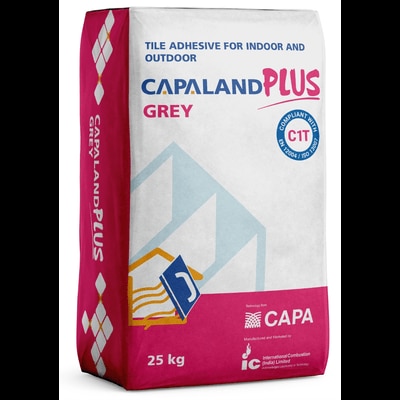 TILE ADHESIVE FOR CERAMIC AND SEMI VITRIFIED TILESCAPALAND PLUS is a cement-based adhesive, classified as C1T according to Standard UNE-EN 12004 and ISO 13007 which has a high thixotrophy and bond strength. The active ingredients in Capaland Plus give the product special rheological characteristics, guaranteeing perfect tile application and reduce slip as a result of the copolymers incorporated in the mixture.