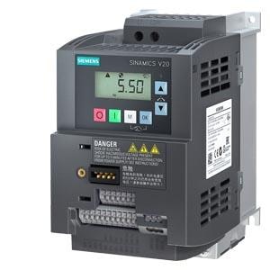 Siemens V20 plc VFD Siemens v20 200-240v 1ac rated power 1.5 kw SINAMICS V20 200-240V 1AC -10/+10% 47-63Hz rated power 1.5 kW with 150% overload for 60 sec. unfiltered I/O: 4 DI, 2 DO,2 AI, 1 AQ fieldbus: USS/MODBUS RTU with built-in BOP protection: IP20/ UL open size: AC 90x160x147(WxHxD