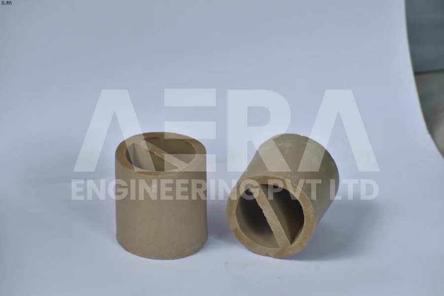Ceramic partition rings, equivalent to ceramic partition packings or ceramic partition saddles, are structured packing materials used in various industrial processes, including distillation, absorption, and stripping columns. They are designed to enhance mass transfer and separation efficiency by providing a large surface area for contact between the liquid and gas phases.Ceramic partition rings are typically cylindrical or tube-like structures with partitions or baffles inside. These partitions divide the interior of each ring into smaller compartments, creating additional surfaces for the liquid and gas to interact. The partitions can be in the form of radial ribs or axial blades, depending on the specific design and application requirements.The use of ceramic materials, such as alumina, silicon carbide, or cordierite, in the construction of partition rings offers several advantages. Ceramic provides excellent chemical resistance, high-temperature stability, and mechanical strength, making it suitable for demanding industrial environments and processes involving corrosive or aggressive fluids.The partitions or baffles in ceramic partition rings serve multiple purposes. They help to evenly distribute the liquid flow across the surface of the rings, preventing channeling or preferential flow paths. This promotes better contact between the liquid and gas phases, enhancing mass transfer efficiency and separation performance.Furthermore, the partitions increase the surface area available for mass transfer and create a tortuous path for the liquid flow, facilitating improved mixing and distribution. The resulting turbulent flow promotes efficient interaction and contact between the phases, enhancing separation efficiency and reducing the risk of maldistribution.Ceramic partition rings offer advantages such as low pressure drop, high operational stability, and resistance to fouling. They are particularly suitable for applications involving corrosive or high-temperature fluids, where their chemical resistance and thermal stability are crucial factors.